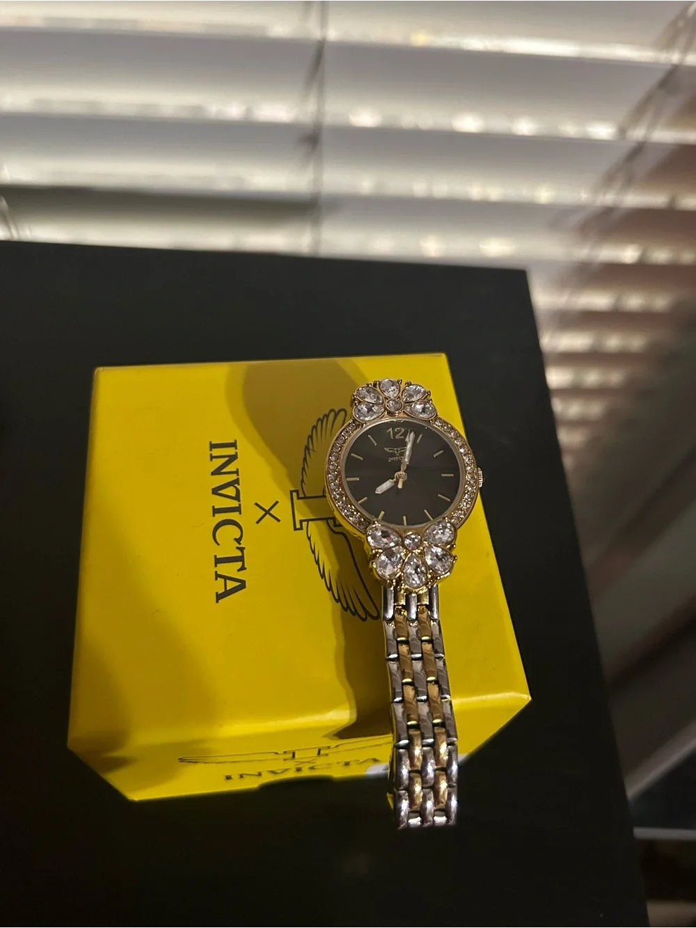 Invicta Gold-Tone Women's Bracelet Watch with Black Dial and Crystal Accents